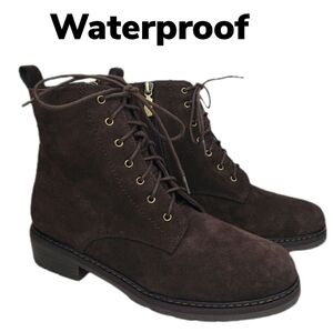 Aqua College Dark Brown Suede Waterproof Combat Lace & Zip Winter Boots Sz 7M